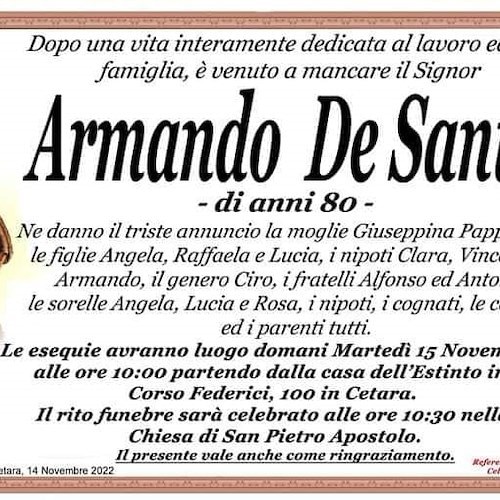 Cetara dice addio al signor Armando De Santis: una vita per il lavoro e la famiglia