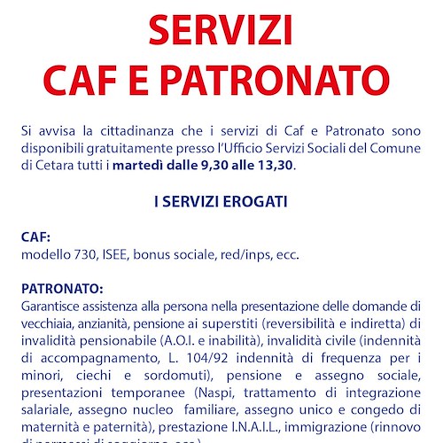 Cetara, servizi di Caf e Patronato gratuiti presso il Comune