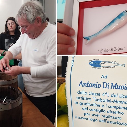 Cetara: un nuovo logo per gli Amici delle Alici, il direttivo premia gli allievi del liceo artistico Sabatini Menna di Salerno