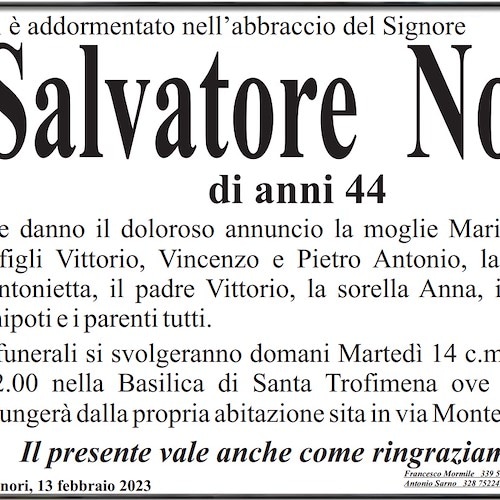 Dolore a Minori per la morte prematura di Salvatore Nolli, aveva solo 44 anni