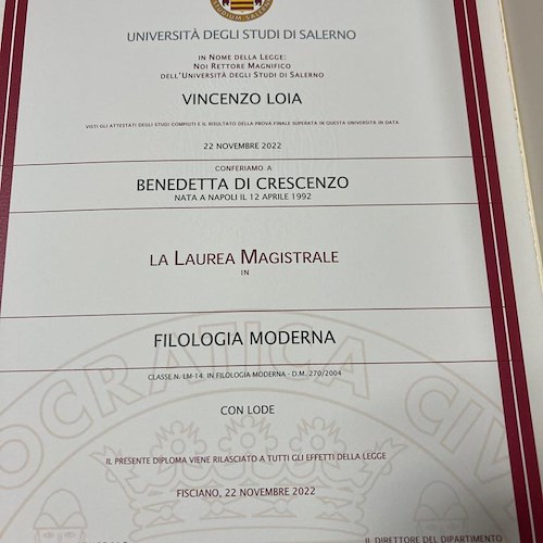 Laurea magistrale in Filologia per Benedetta Di Crescenzo, 110 e lode